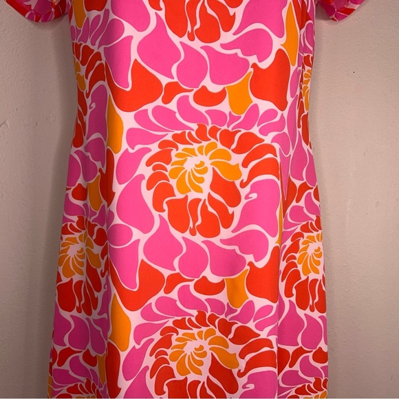 Size 6 Banana Republic Short Sleeve Colorful Dress Pink Orange Red Abstract - Picture 13 of 16